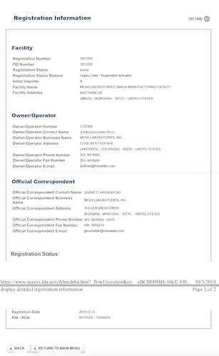 2015 FDA Reg Mesa Labs OMF 2